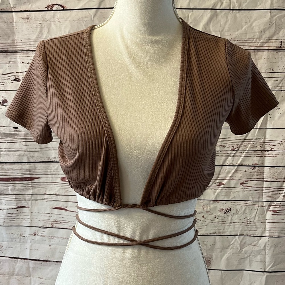 NWT Brown Cotton Candy LA Wtap Around Gloria Crop Top Size S Small